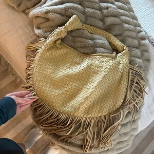 Anthropologie Woven Fringe Hobo Bag
